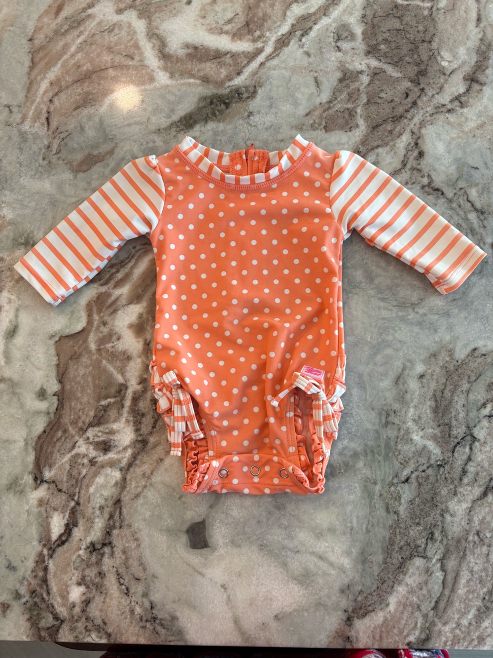 Ruffle Butts Swimsuit Baby Girls Polka-Dot Long Sleeve One Piece Rash Guard 0-3M